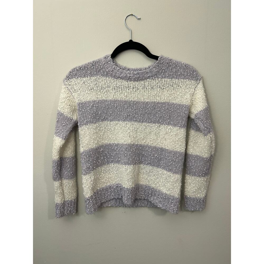 Chloe + Cyrus Purple White Stripe Sweater, Sz Kids Medium